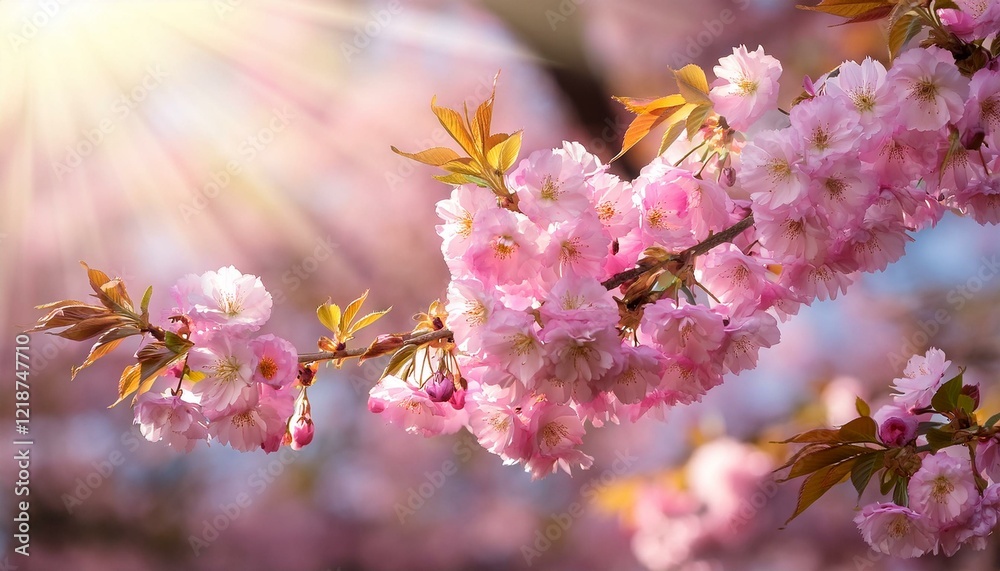 twigs of pink cherry blossoms in sunlight depth of field twigs of pink cherry blossoms in sunlight depth of field