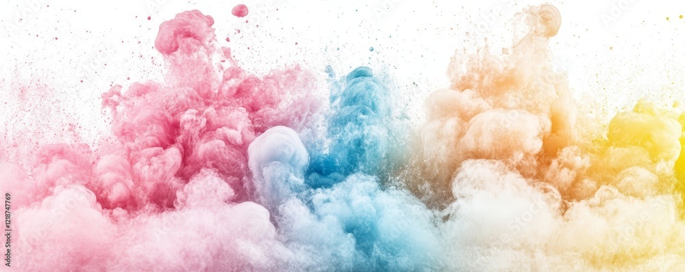 Obraz premium Abstract Colorful Ink Cloudscape Horizontal Composition, Pastel Hues, Fluid Art, Ink Swirls, Dye Fluid art, color explosion