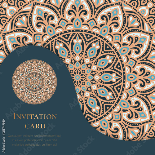 Luxury invitation card design with vector mandala pattern. Vintage ornament template. Can be used for background and wallpaper. Elegant and classic vector elements great for decoration.