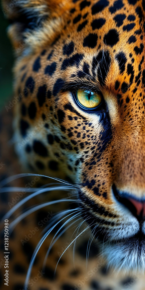 Fototapeta premium Concept photo of close up portrait of a leopard, tiger