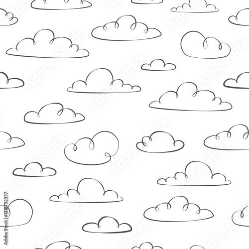Clouds seamless pattern. Outline clouds in the sky.