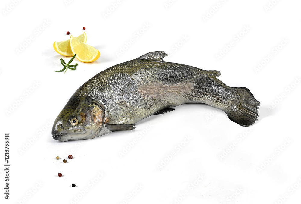 Fototapeta premium Świeży filet pstrąga na białym tle