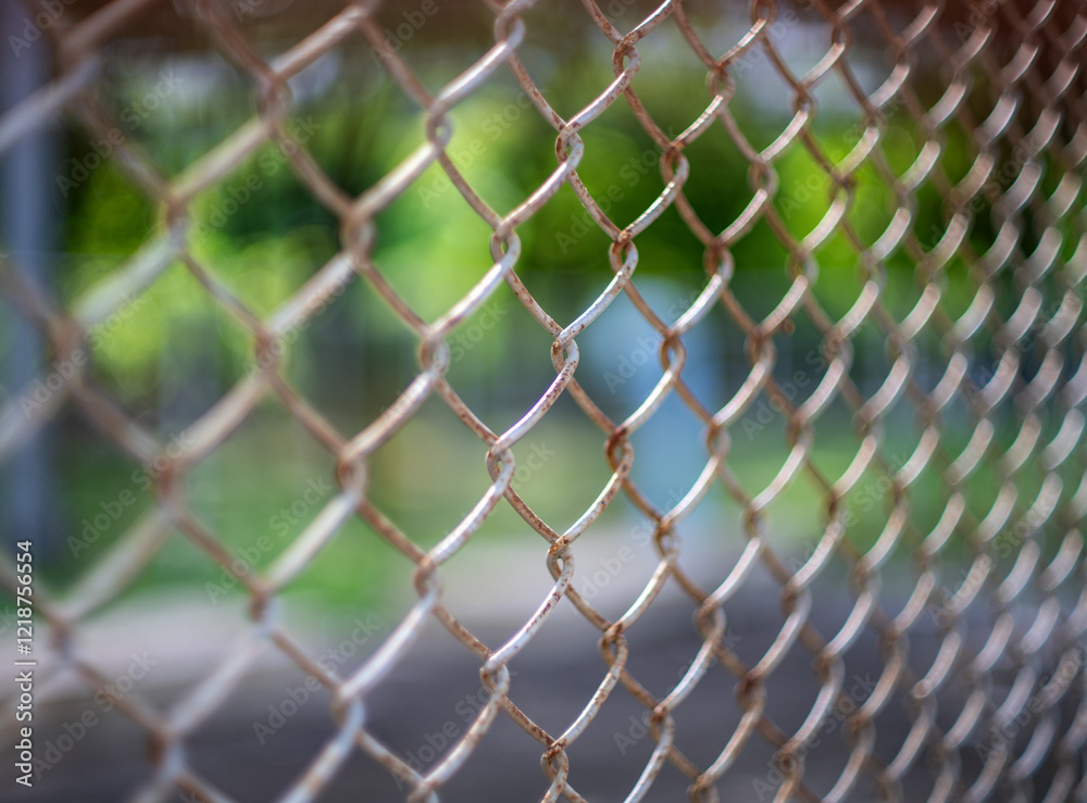 Fototapeta premium Close-up chain link fence , Sunset background