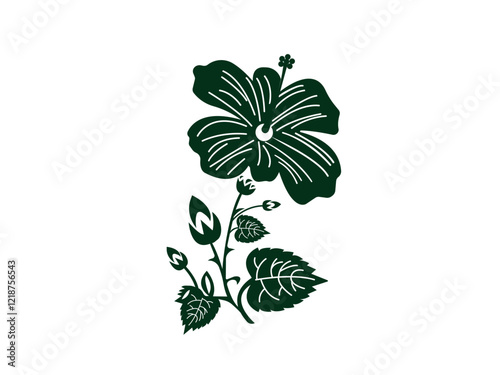 An exotic tropical red golden hibiscus flower surrounded by a white background. Hibiscus rosa-sinensis, also called Chinese hibiscus icon.Perfect for a wedding invitation card or holiday sale Floral d