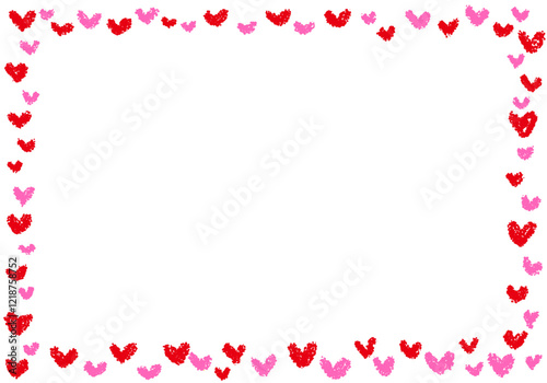 手描きのクレヨン素材　背景　ハートのフレーム