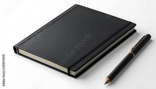 Closed black luxury planner notebook mockup on a white background, ideal for professional presentations.