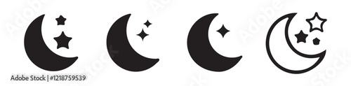 set of moon and star icon. Night icon of the moon with stars and sun icon, vector on white background. vector eps 10