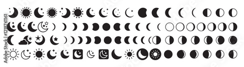 Big moon Phases vector icon collection.Set of moon crescent icons. Different shapes of moon. Vector illustration eps 10