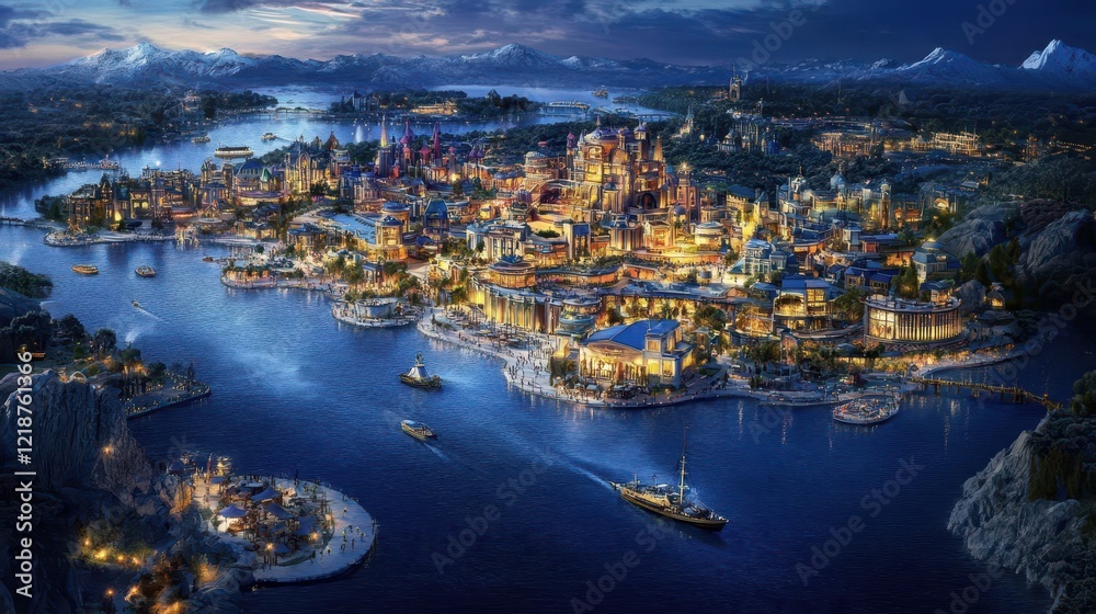 Fototapeta premium A Nighttime View of a Picturesque Coastal City