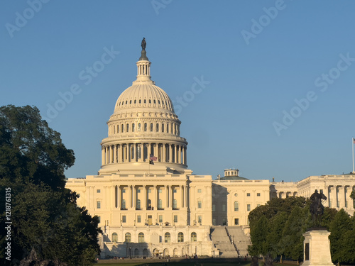 US Capitol Hill Building in Washington DC, Congress Building with Clear Sky in the background, Senate and House.