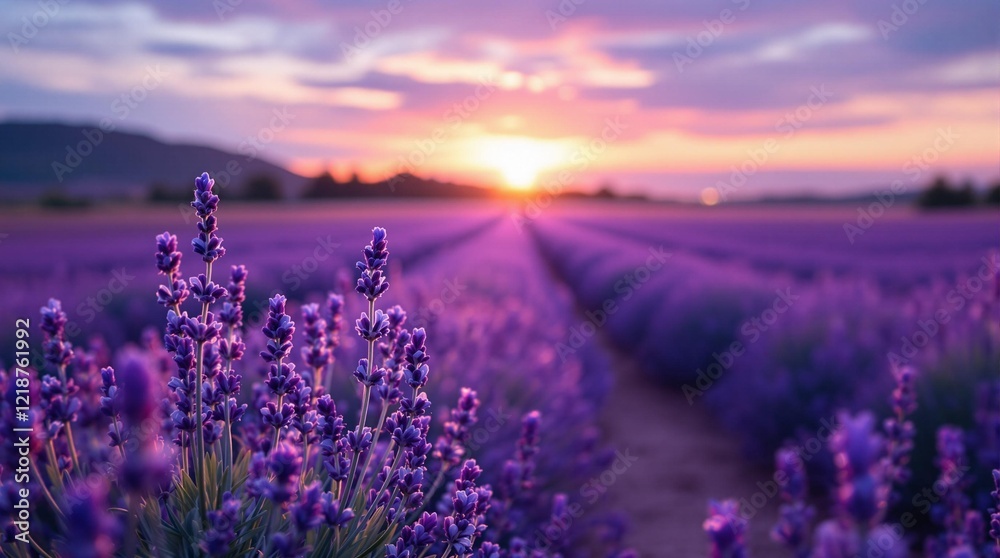 Fototapeta premium lavender field dusk romantic serene background for nature-inspired love designs