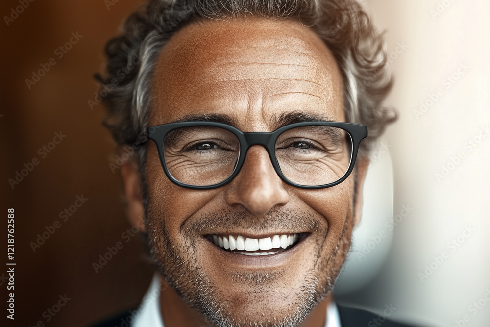 Friendly Mature Man With Glasses Smiling Warmly in an Indoor Setting During Daytime