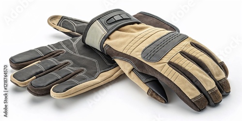 Leather work gloves with velcro strap on a white background with copy space