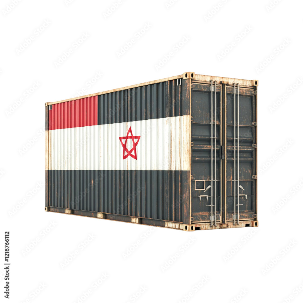 Rusty shipping container painted with the Sahrawi flag International trade global shipping Rusty shipping container painted with the Sahrawi flag International trade global shipping
