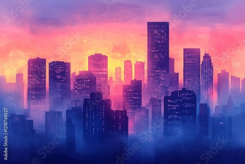 Wallpaper Mural Colorful sunset over a city skyline with silhouettes of skyscrapers and vibrant hues merging in the sky Torontodigital.ca