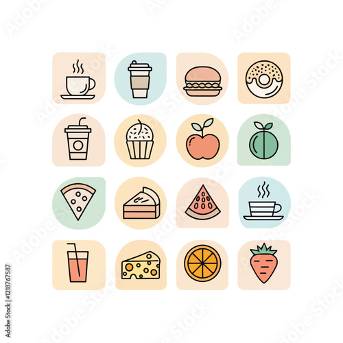 Set of Food and Drink Outline Icons - Editable Vector Collection