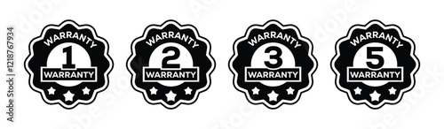 set of warranty badges and labels. Warranty Badges. Warranty 1,2,3,5, - Stamp, Imprint, Seal Template. Vector Stock Illustration