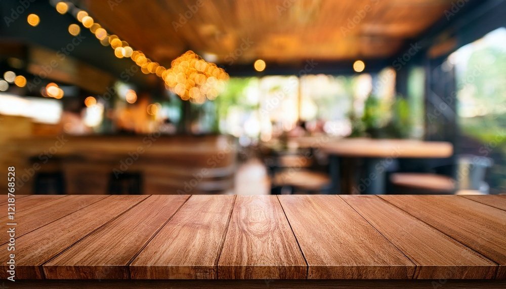 close up of a rustic wooden table with blurred cafe background close up of a rustic wooden table with blurred cafe background