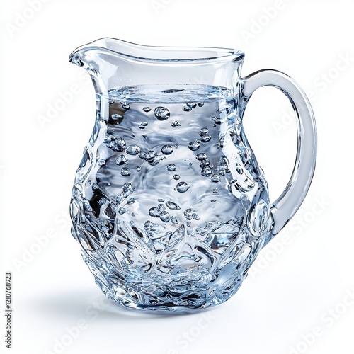Crystal clear glass pitcher with sparkling water and air bubbles