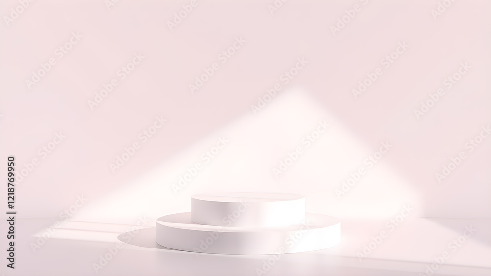 Obraz premium Minimal background, mock up with podium for product display,Abstract white geometry shape background minimalist Valentine's day pink background,Abstract mock up background. Generative AI