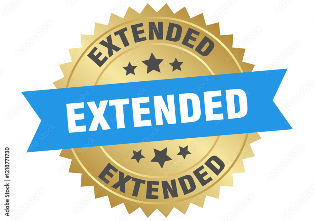extended. extended round blue and gold label isolated on transparent background extended. extended round blue and gold label isolated on transparent background