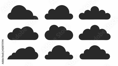 Set of Black Cloud Icon Designs , Cloud silhouette vector illustration 