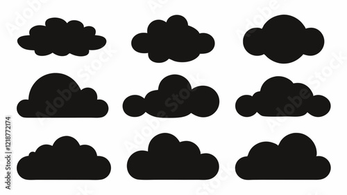 Set of Black Cloud Icon Designs , Cloud silhouette vector illustration 