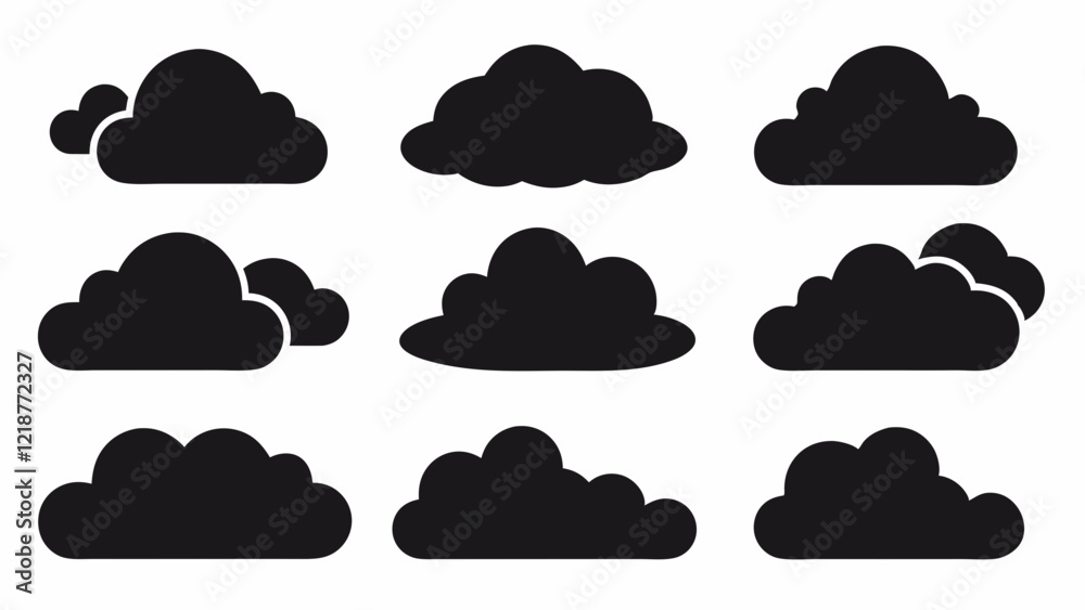 Set of Black Cloud Icon Designs , Cloud silhouette vector illustration Set of Black Cloud Icon Designs , Cloud silhouette vector illustration