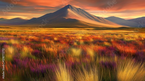 Wallpaper Mural Majestic Mountain Sunset Over Colorful Grassland Torontodigital.ca