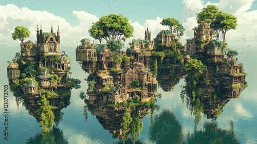 Wallpaper Mural Floating Island Castles Adorned With Lush Greenery Torontodigital.ca