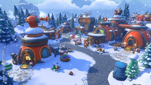 Wallpaper Mural A whimsical snowy village with futuristic buildings and festive decorations Torontodigital.ca