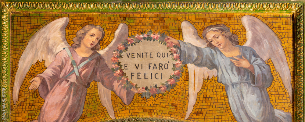 Φωτογραφία BARI, ITALY - MARCH 3, 2022: The fresco of angels with the inscription the church Chiesa di San Giuseppe by Umberto Colonna form 20