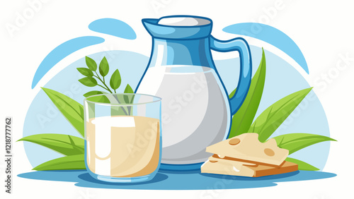 Fresh milk in a glass and jug on a white background. Perfect for dairy product and beverage concepts
