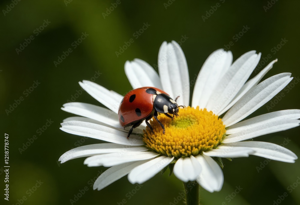Ladybug on white daisy flower with yellow center Ladybug on white daisy flower with yellow center
