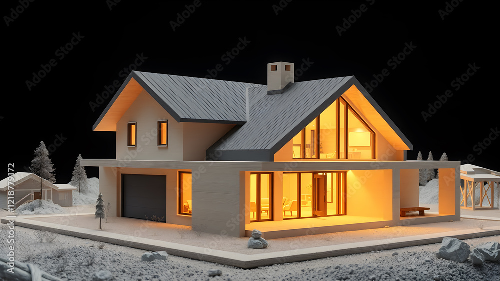 Architecture 3d rendering illustration of modern house. Generative AI Architecture 3d rendering illustration of modern house. Generative AI