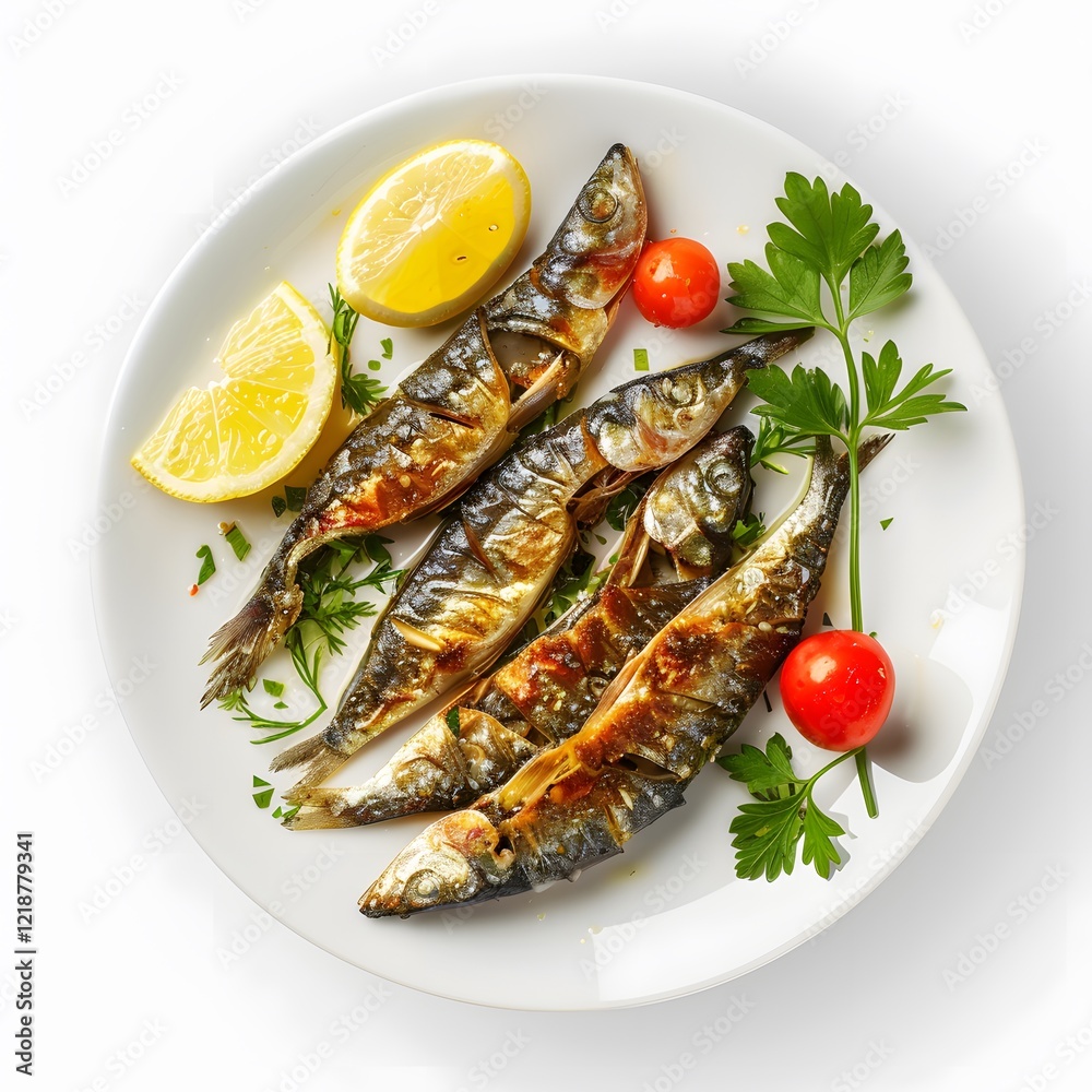 Grilled Fish with Lemon and Fresh Herbs on a White Plate Grilled Fish with Lemon and Fresh Herbs on a White Plate
