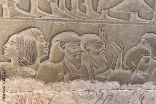 Beautiful wall reliefs on the walls of Horemheb tomb in Saqqara in Giza