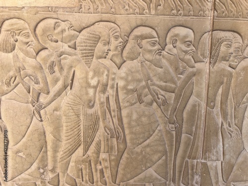 Beautiful wall reliefs on the walls of Horemheb tomb in Saqqara in Giza