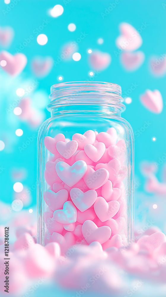 Delicate paper heart caught inside a transparent glass bottle representing a symbolic message in a bottle and the fragile nature of love and emotions, valentine's day greeting card,vertical wallpaper
