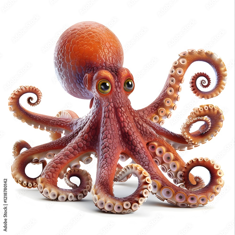 Obraz premium Cartoon Octopus with Big Eyes and Colorful Tentacles in 3D Design