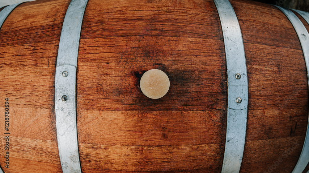 Fototapeta premium Whisky Aging Gracefully in a Classic Wooden Barrel top view