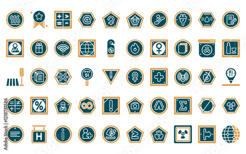 50 linear signs icon pack. vector thin line female, superior, mathematical, mail, ceres, khanda, or icons suitable for apps and websites ui designs.
