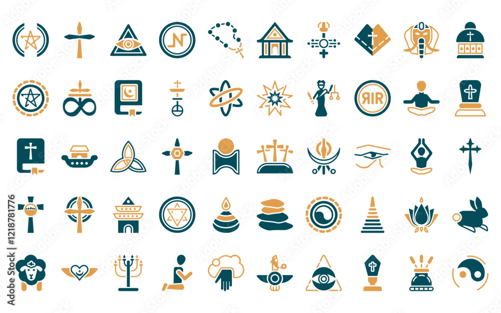 50 linear religion icon pack. vector thin line calvary, catholicism, caodaism, nihilism, bead, wat maha that, shiva icons suitable for apps and websites ui designs. 50 linear religion icon pack. vector thin line calvary, catholicism, caodaism, nihilism, bead, wat maha that, shiva icons suitable for apps and websites ui designs.