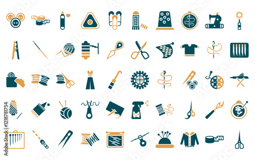 50 linear sew icon pack. vector thin line rotary, measuring tape, sewing marker, chalk, of pins, glue stick, thimble icons suitable for apps and websites ui designs.