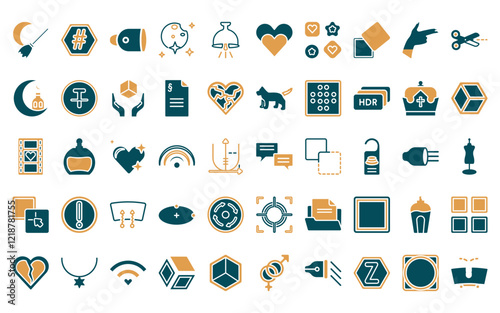 50 linear shapes icon pack. vector thin line speech bubble black, hash key, fog light, clear night, dome light, black heart, toys icons suitable for apps and websites ui designs.
