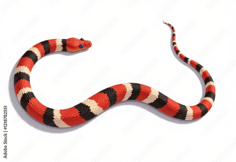 Red black and white striped snake with blue eyes Red black and white striped snake with blue eyes