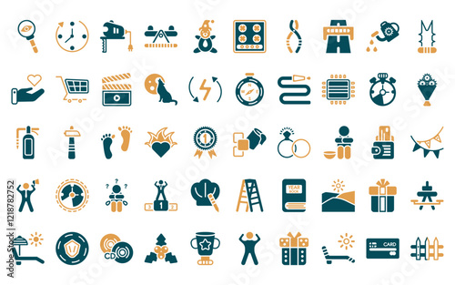 50 linear general icon pack. vector thin line live paint, clockwise, fretsaw, balancer, teddy bear with sleep hat, hob, nippers icons suitable for apps and websites ui designs.