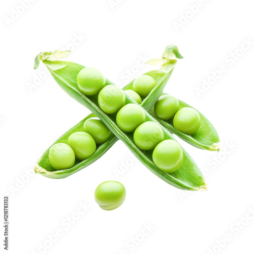 Fresh green peas in pods X shape healthy food