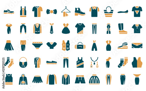 50 linear clothes icon pack. vector thin line barrel handbag, basketball jersey, collarless cotton shirt, bow tie, scarf on hanger, leather chelsea boots, polo shirt icons suitable for apps and