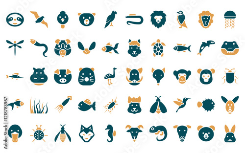 50 linear animals icon pack. vector thin line boar, albotros, cock, mink, aw, moray, lion icons suitable for apps and websites ui designs. photo